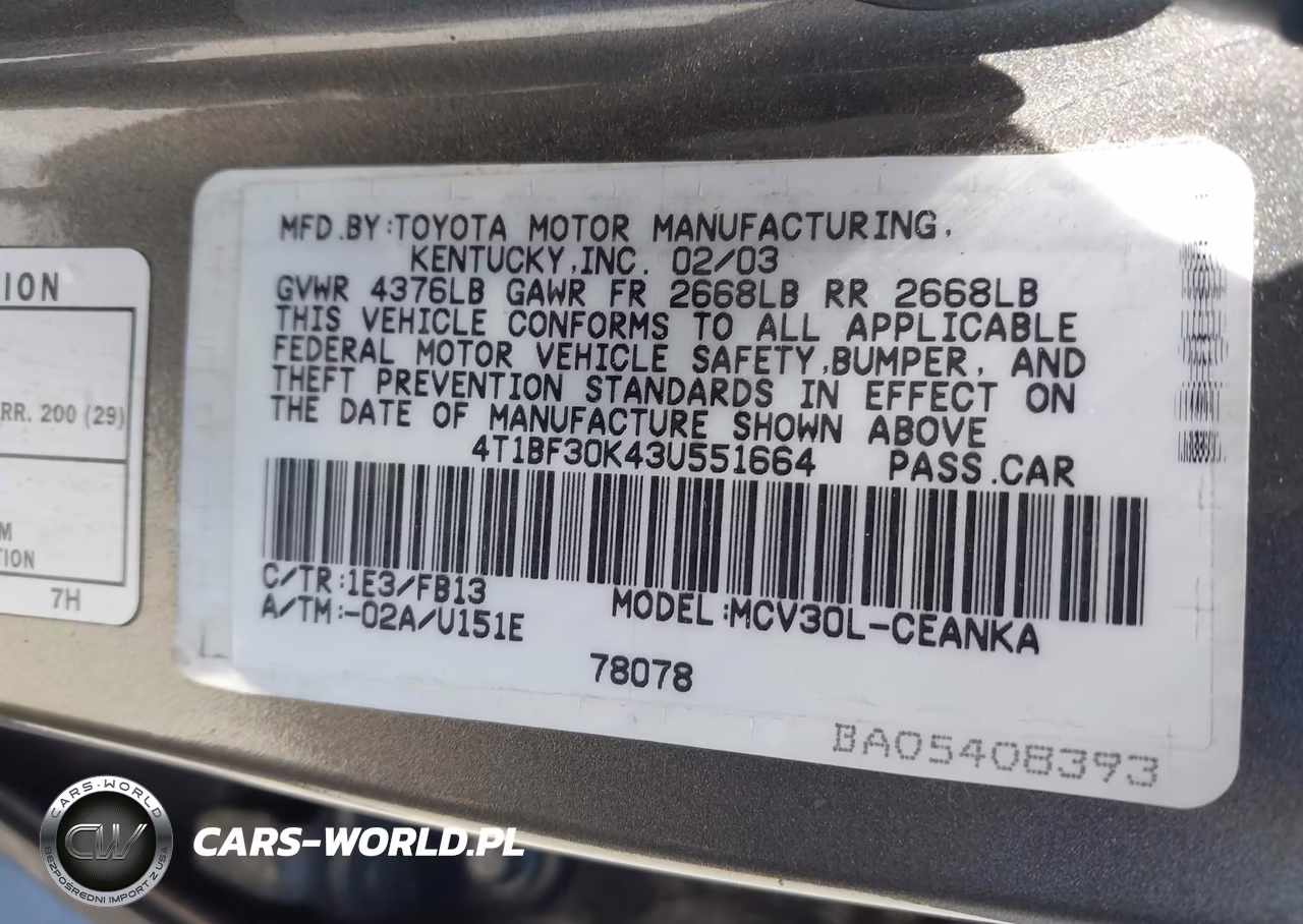 2003 Toyota Camry Le V6 VIN:4T1BF30K43U551664 - 9