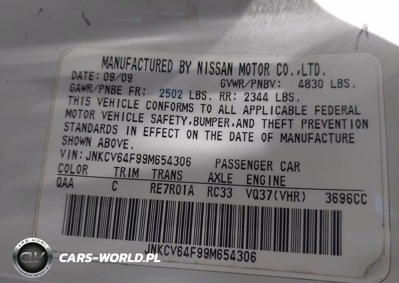 2009 Infiniti G37X VIN:JNKCV64F99M654306 - 9