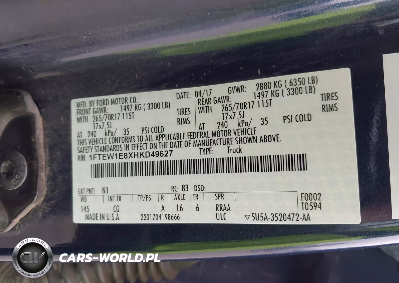 2017 Ford F-150 Xl VIN:1FTEW1E8XHKD49627 - 9