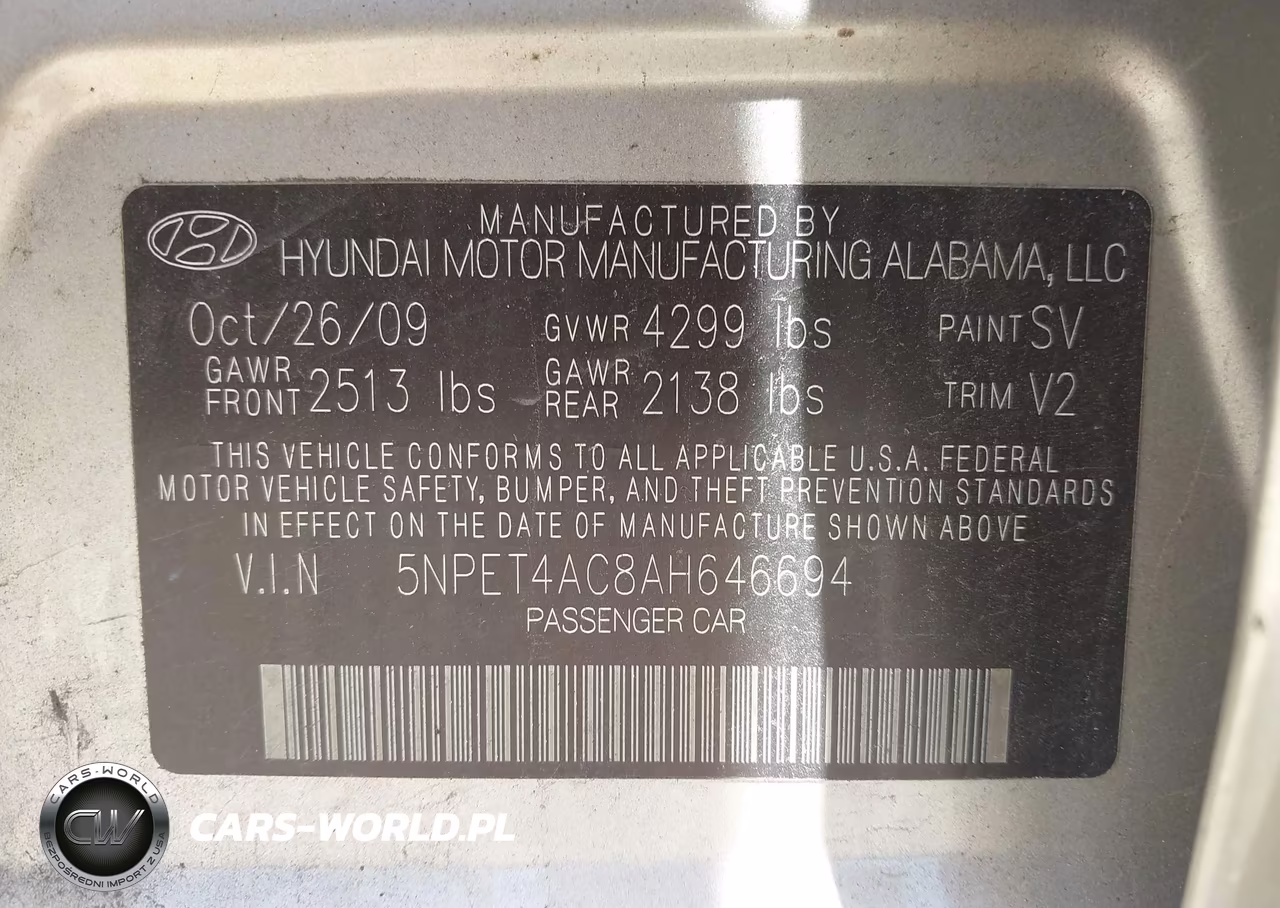 2010 Hyundai Sonata Gls VIN:5NPET4AC8AH646694 - 9