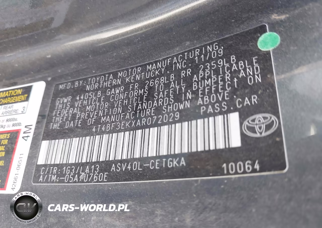 2010 Toyota Camry Xle VIN:4T4BF3EKXAR072029 - 9