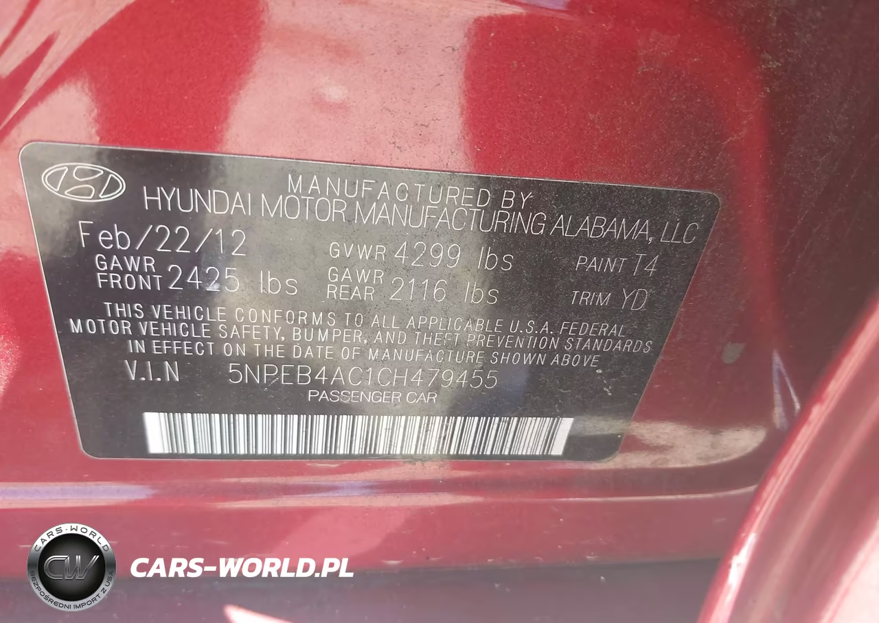 2012 Hyundai Sonata Gls VIN:5NPEB4AC1CH479455 - 9