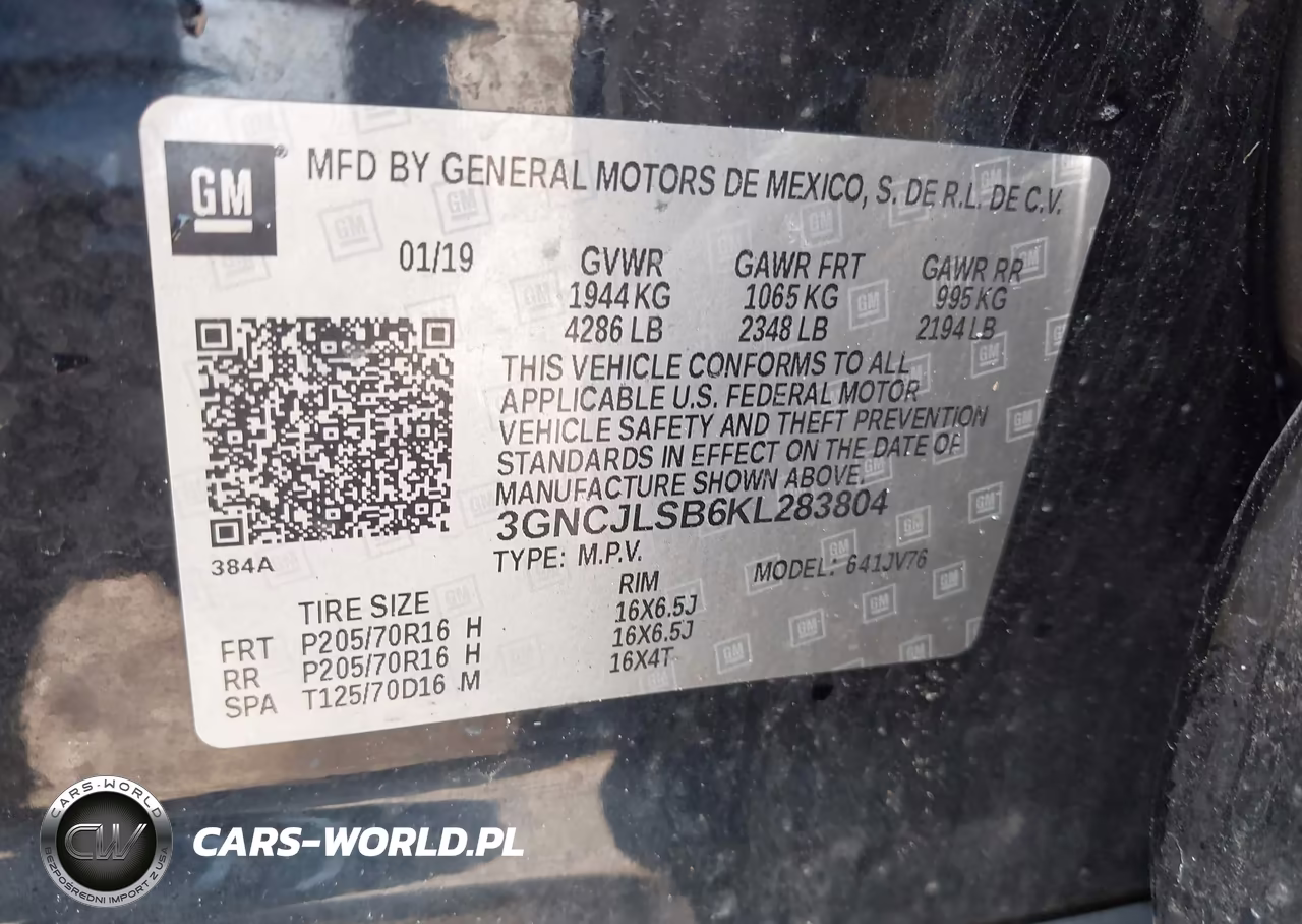 2019 Chevrolet Trax Lt VIN:3GNCJLSB6KL283804 - 9