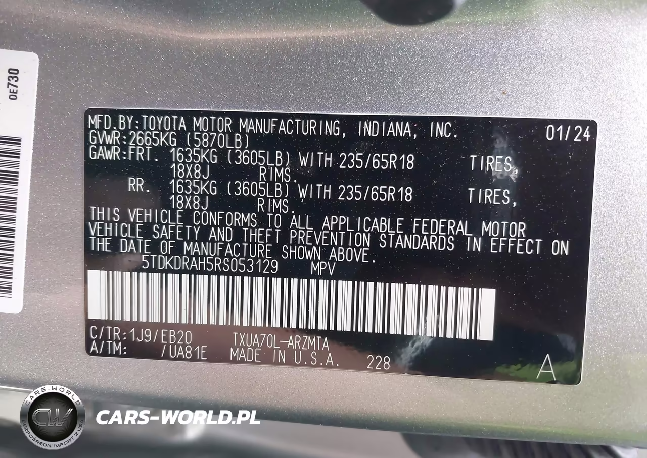 2024 Toyota Highlander Xle VIN:5TDKDRAH5RS053129 - 9