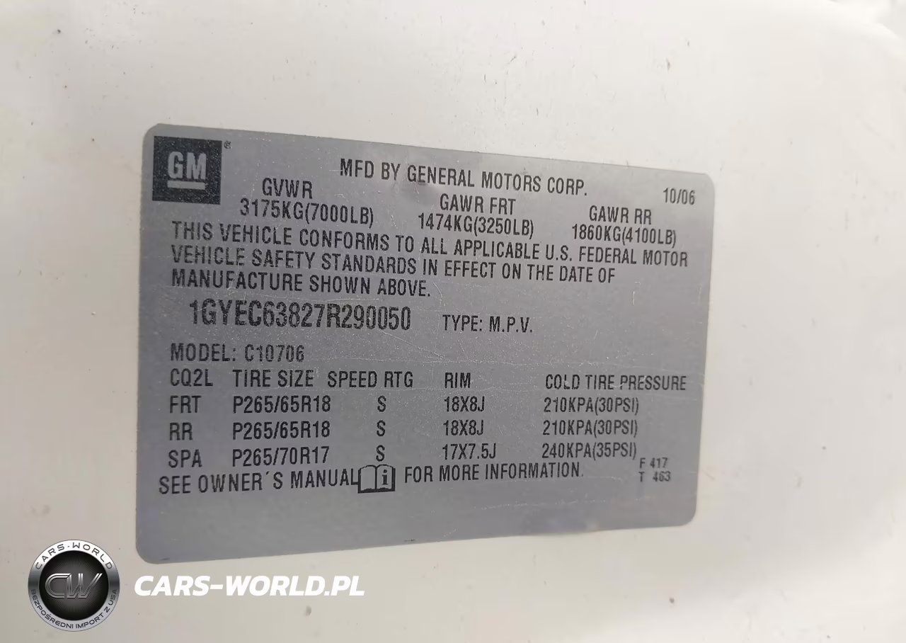 2007 Cadillac Escalade Standard VIN:1GYEC63827R290050 - 9