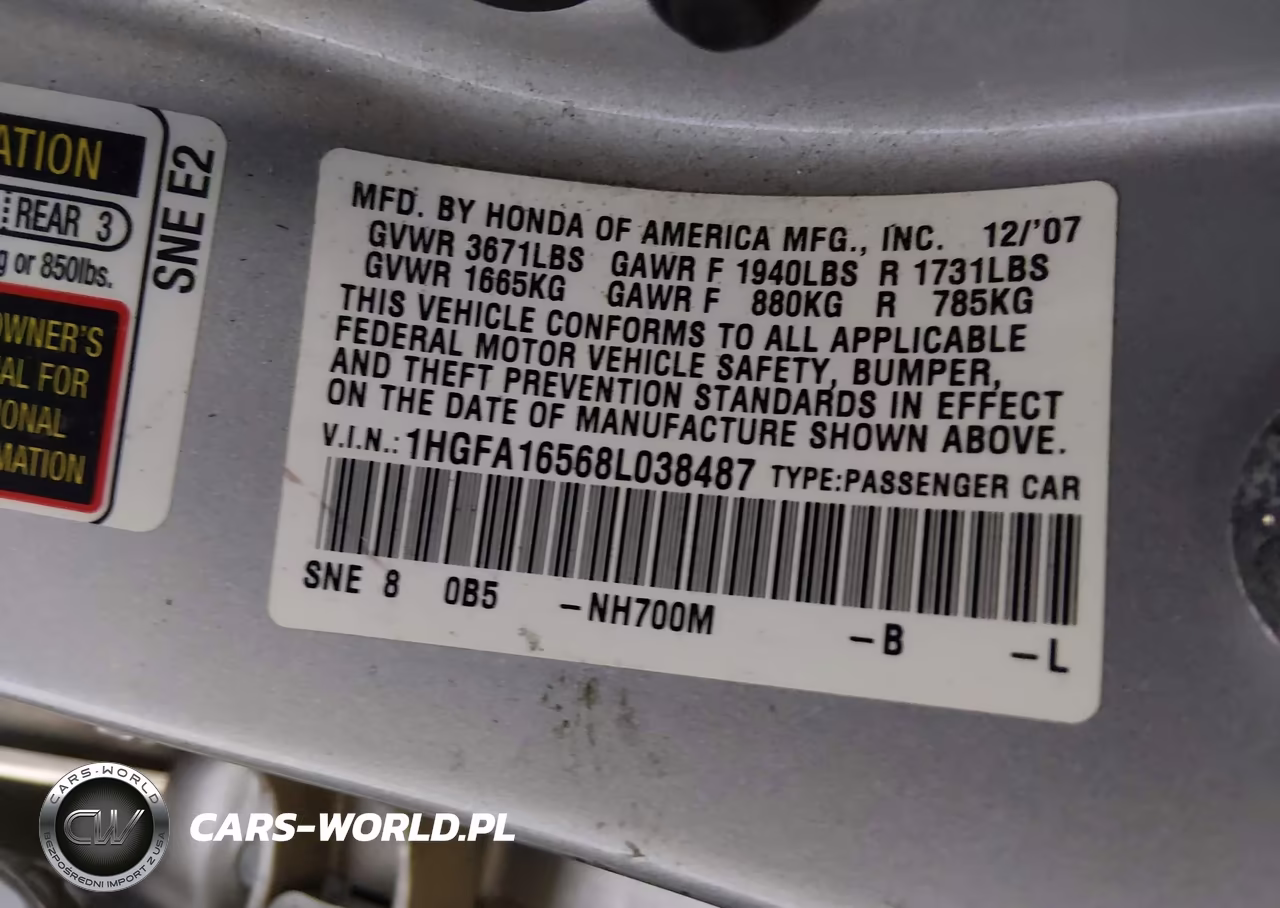 2008 Honda Civic Lx VIN:1HGFA16568L038487 - 9