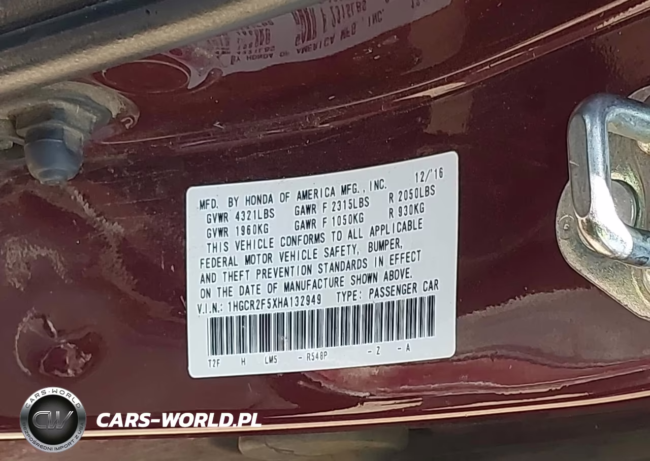 2017 Honda Accord Sport VIN:1HGCR2F5XHA132949 - 9