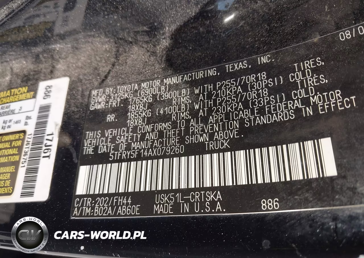2010 Toyota Tundra Grade 5.7L V8 VIN:5TFRY5F14AX079260 - 9
