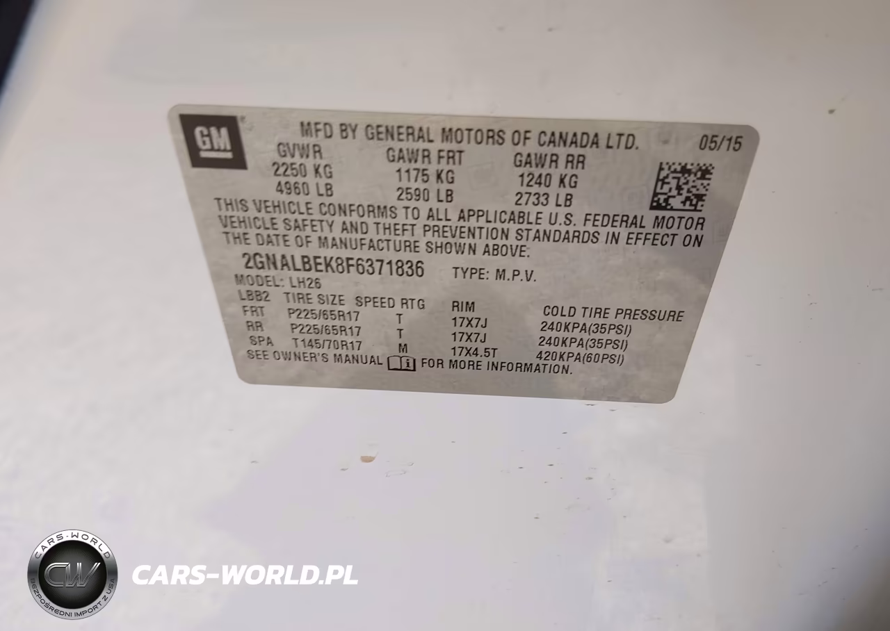 2015 Chevrolet Equinox 1Lt VIN:2GNALBEK8F6371836 - 9