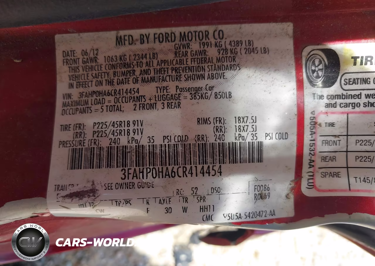 2012 Ford Fusion Se VIN:3FAHP0HA6CR414454 - 9
