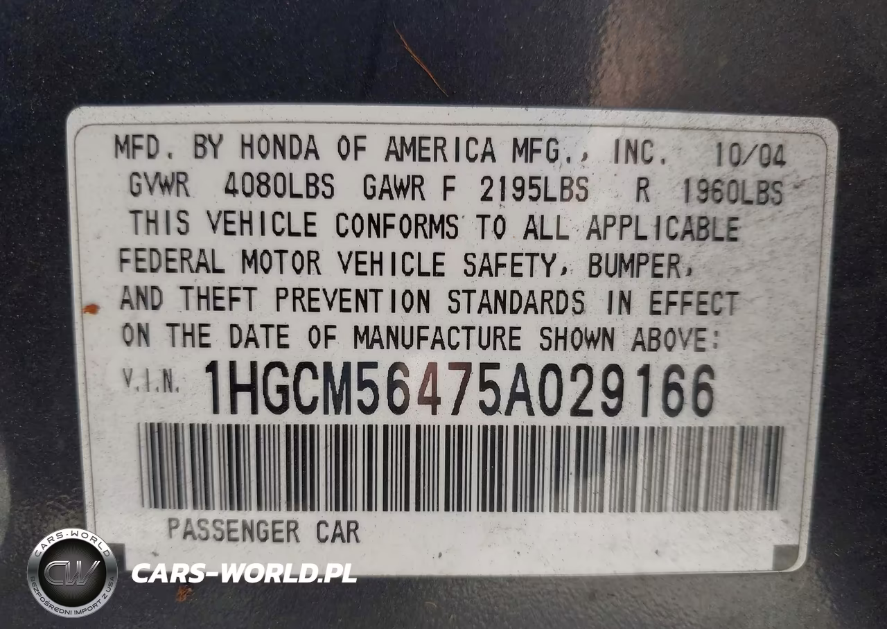 2005 Honda Accord 2.4 Lx VIN:1HGCM56475A029166 - 9
