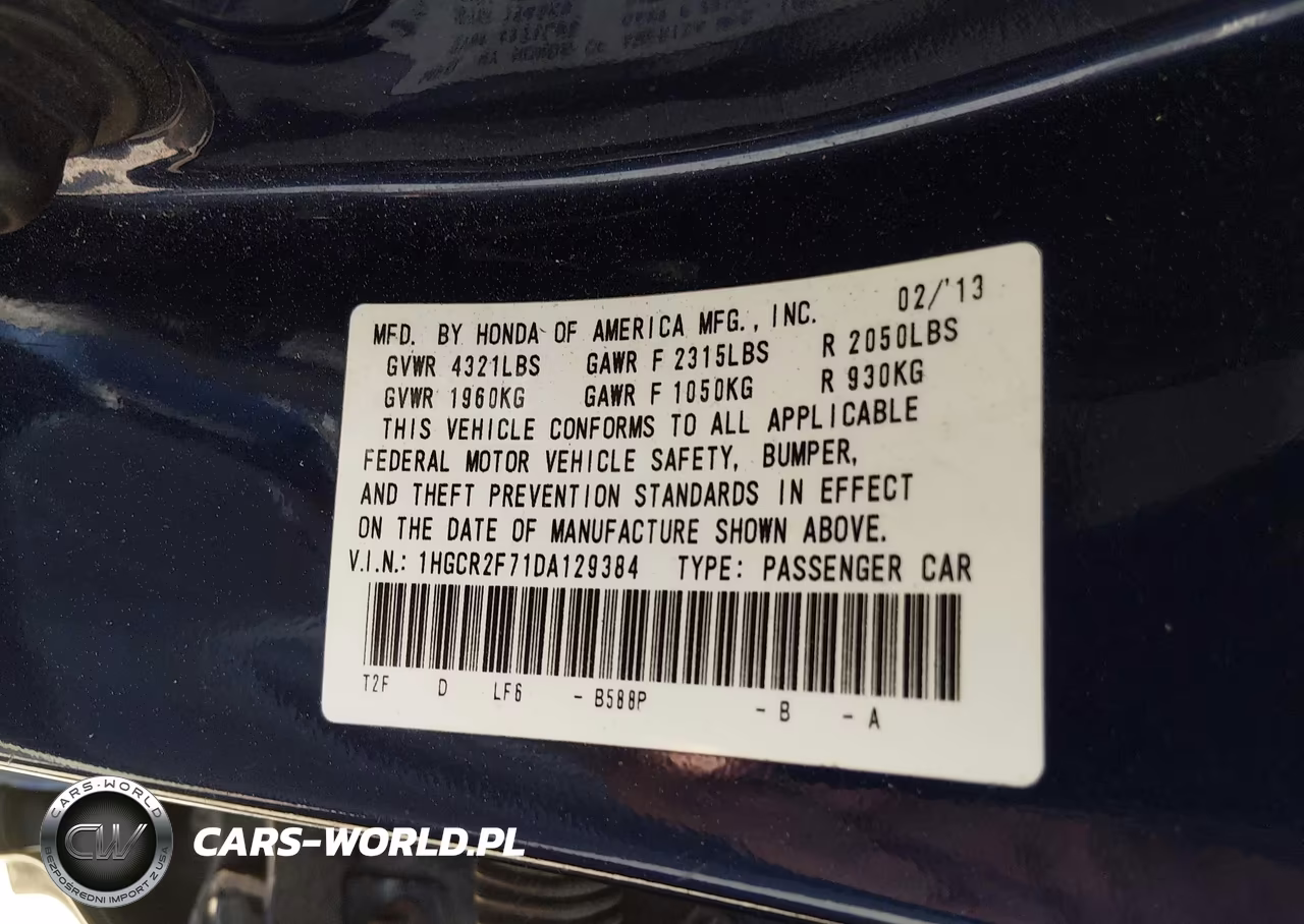 2013 Honda Accord Ex VIN:1HGCR2F71DA129384 - 9