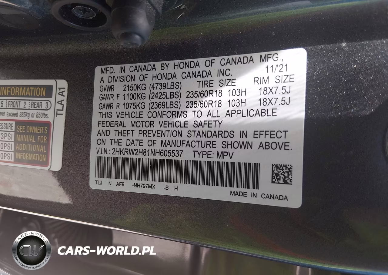 2022 Honda Cr-V Awd Ex-L VIN:2HKRW2H81NH605537 - 9