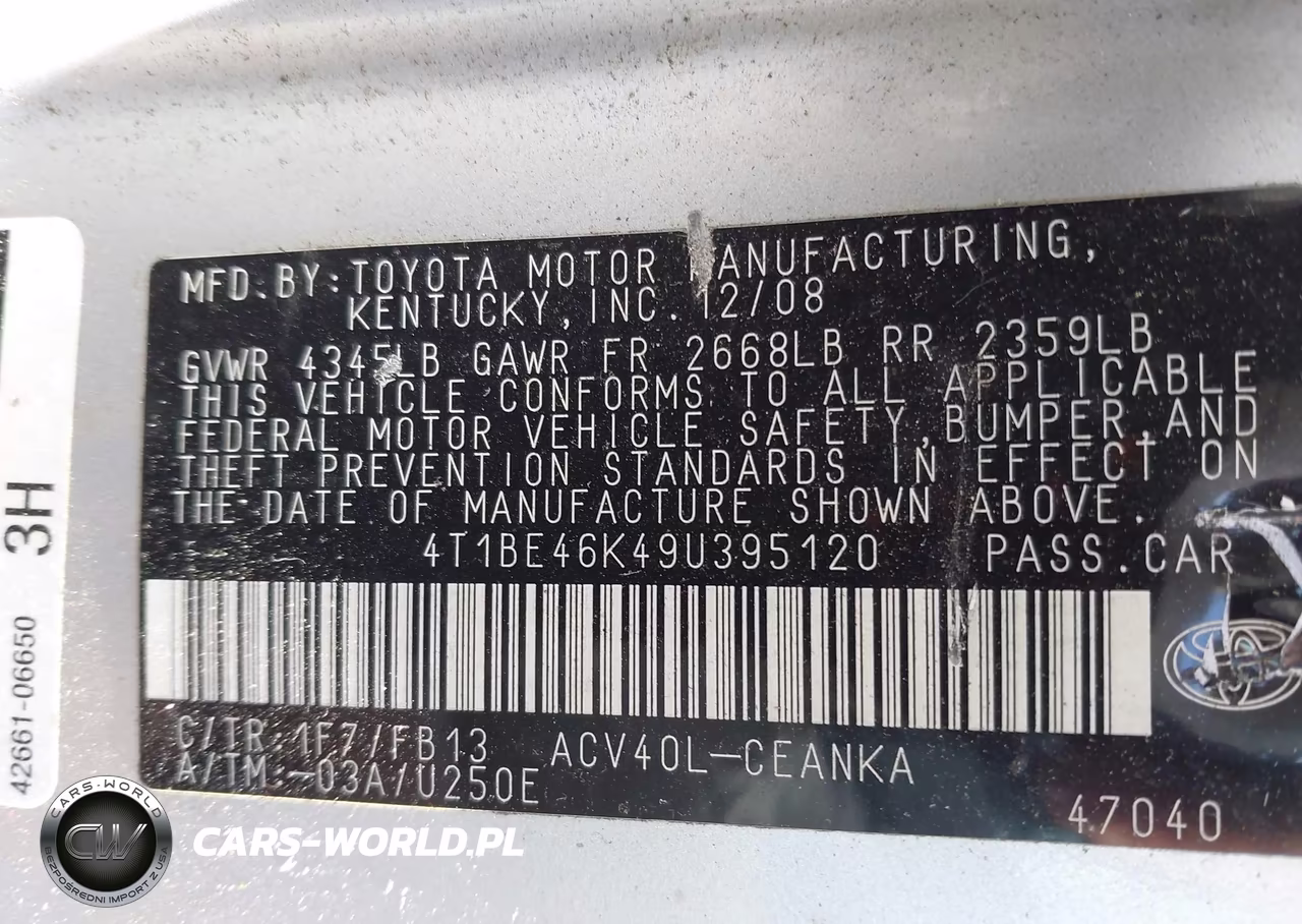 2009 Toyota Camry Le VIN:4T1BE46K49U395120 - 9