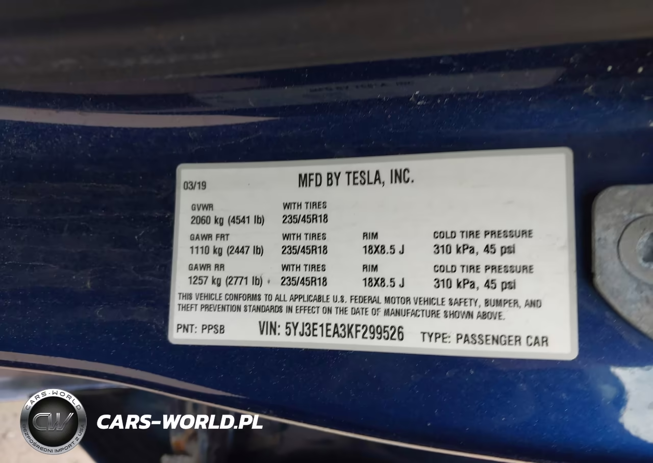 2019 Tesla Model 3 Long Range-Mid Range-Standard Range-Standard Range Plus VIN:5YJ3E1EA3KF299526 - 9