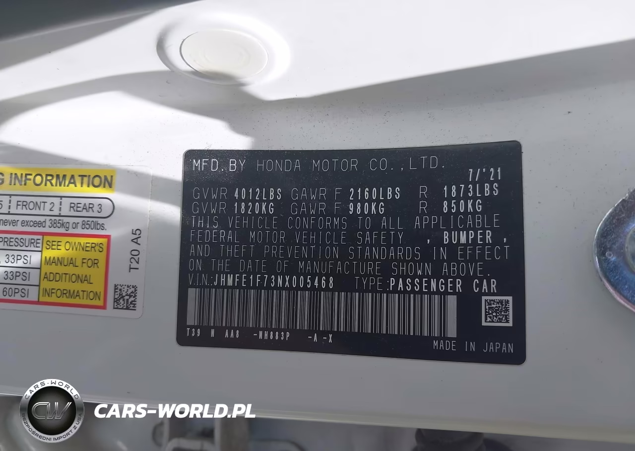 2022 Honda Civic Ex VIN:JHMFE1F73NX005468 - 9