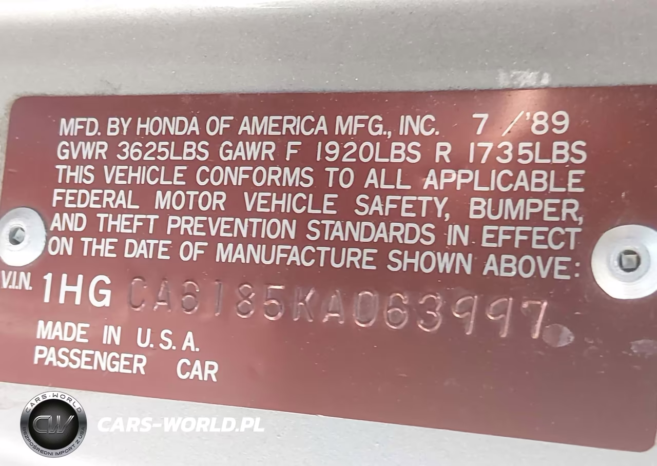 1989 Honda Accord Lxi VIN:1HGCA6185KA063997 - 9