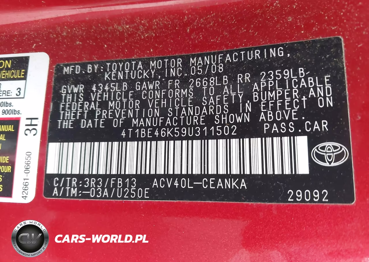 2009 Toyota Camry Le VIN:4T1BE46K59U311502 - 9