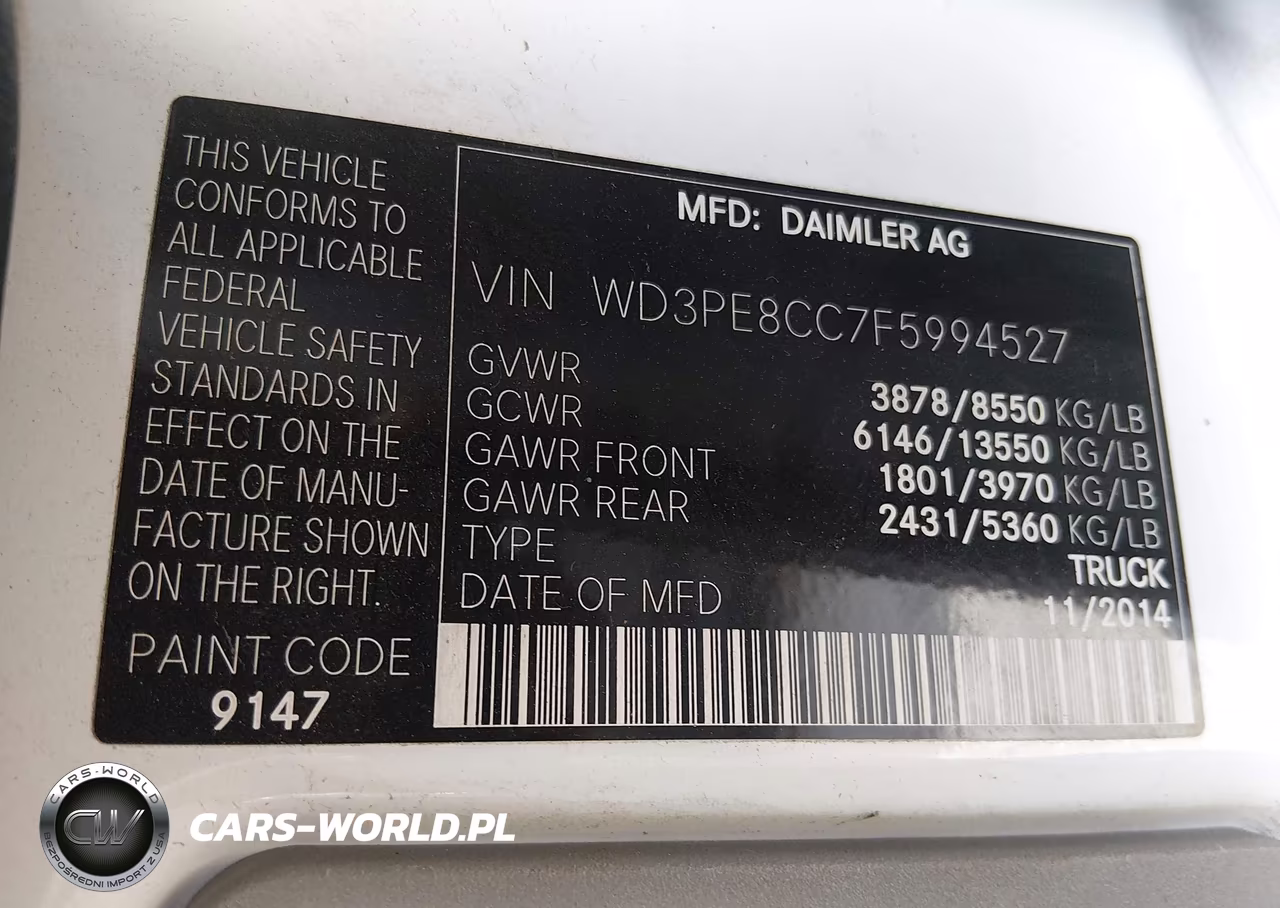 2015 Mercedes-Benz Sprinter 2500 High Roof VIN:WD3PE8CC7F5994527 - 9