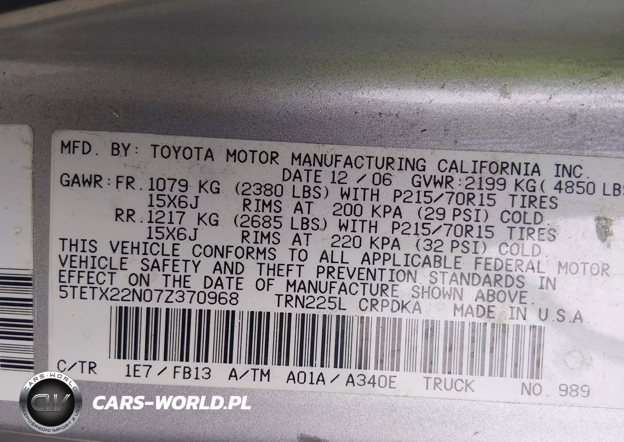 2007 Toyota Tacoma VIN:5TETX22N07Z370968 - 9