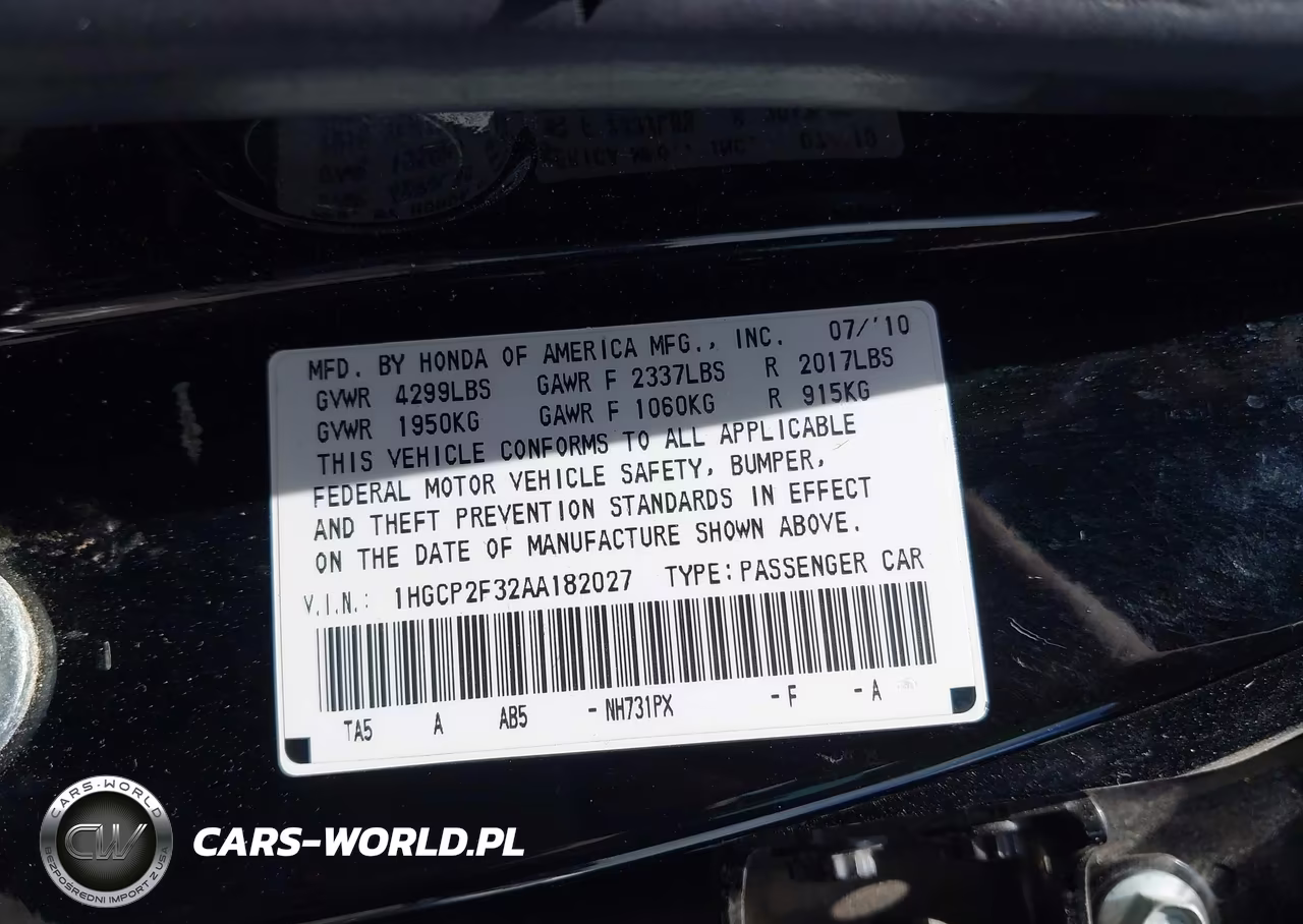 2010 Honda Accord 2.4 Lx VIN:1HGCP2F32AA182027 - 9