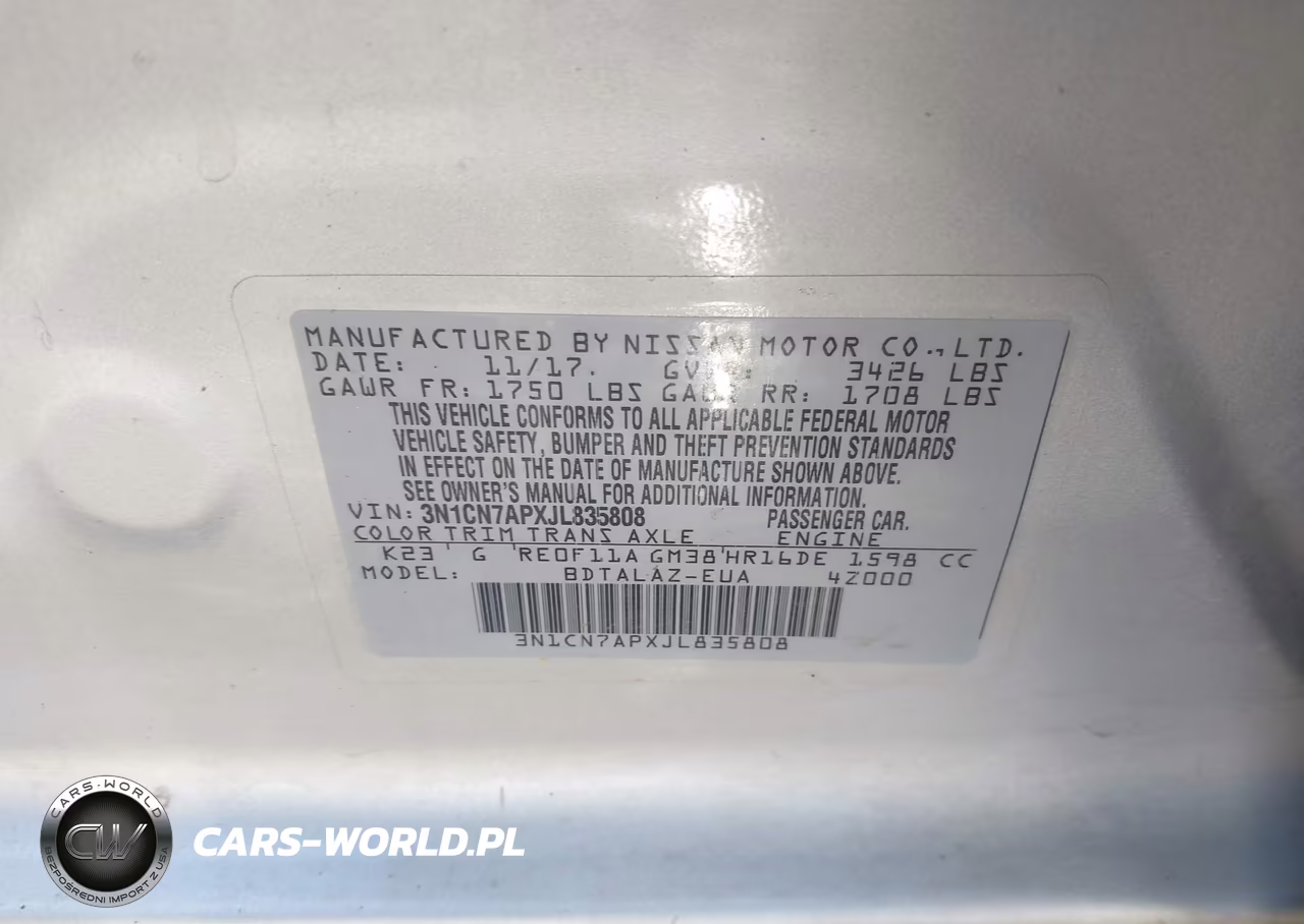 2018 Nissan Versa 1.6 S+ VIN:3N1CN7APXJL835808 - 9