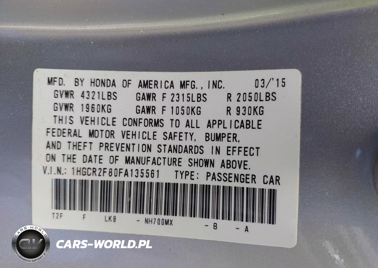 2015 Honda Accord Ex-L VIN:1HGCR2F80FA135561 - 9