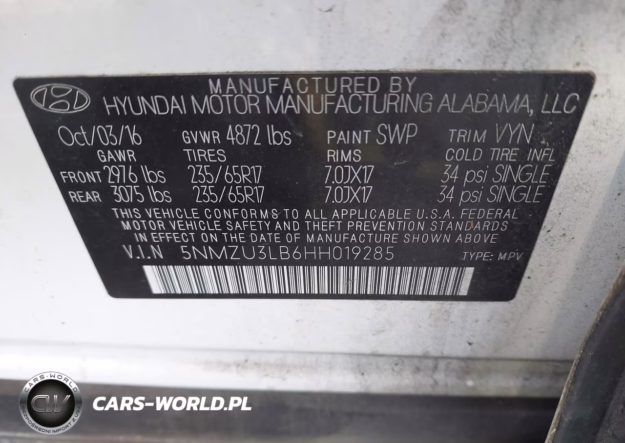 2017 Hyundai Santa Fe Sport 2.4L VIN:5NMZU3LB6HH019285 - 9