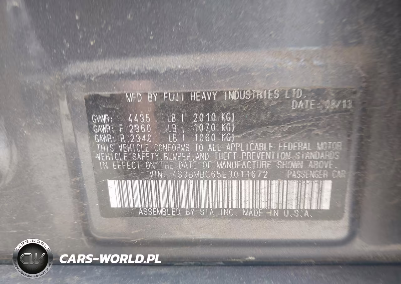 2014 Subaru Legacy 2.5I Premium VIN:4S3BMBC65E3011672 - 9