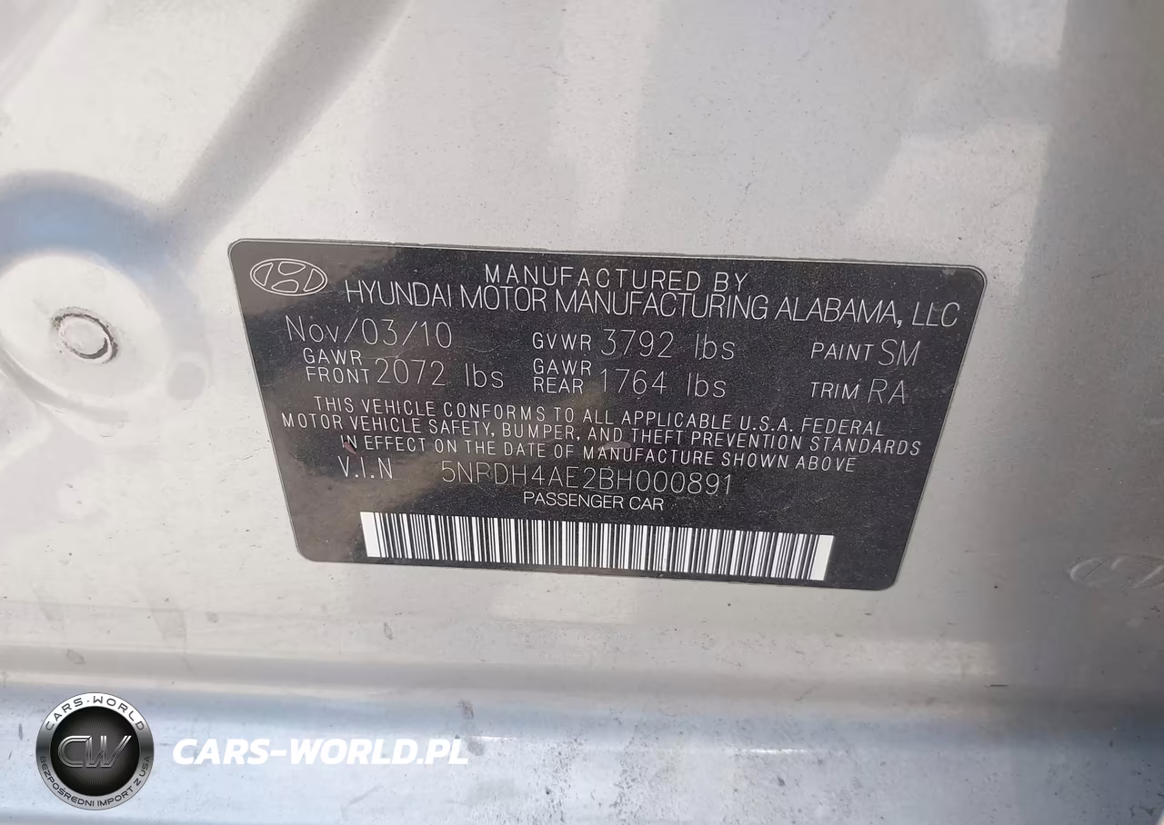 2011 Hyundai Elantra Limited VIN:5NPDH4AE2BH000891 - 9
