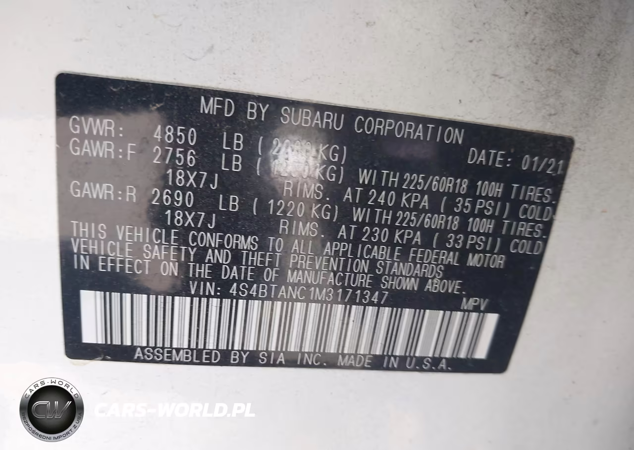 2021 Subaru Outback Limited VIN:4S4BTANC1M3171347 - 9