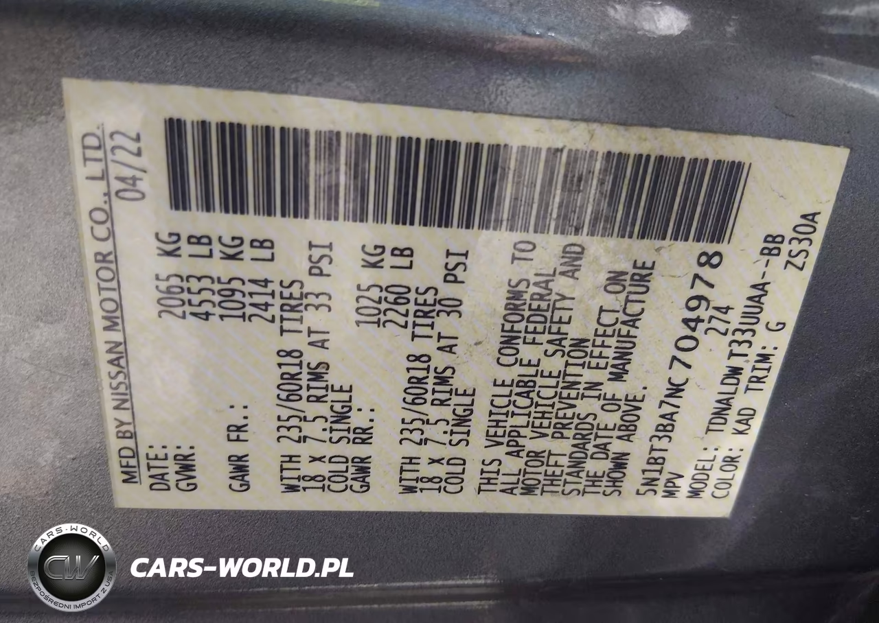 2022 Nissan Rogue Sv Fwd VIN:5N1BT3BA7NC704978 - 9