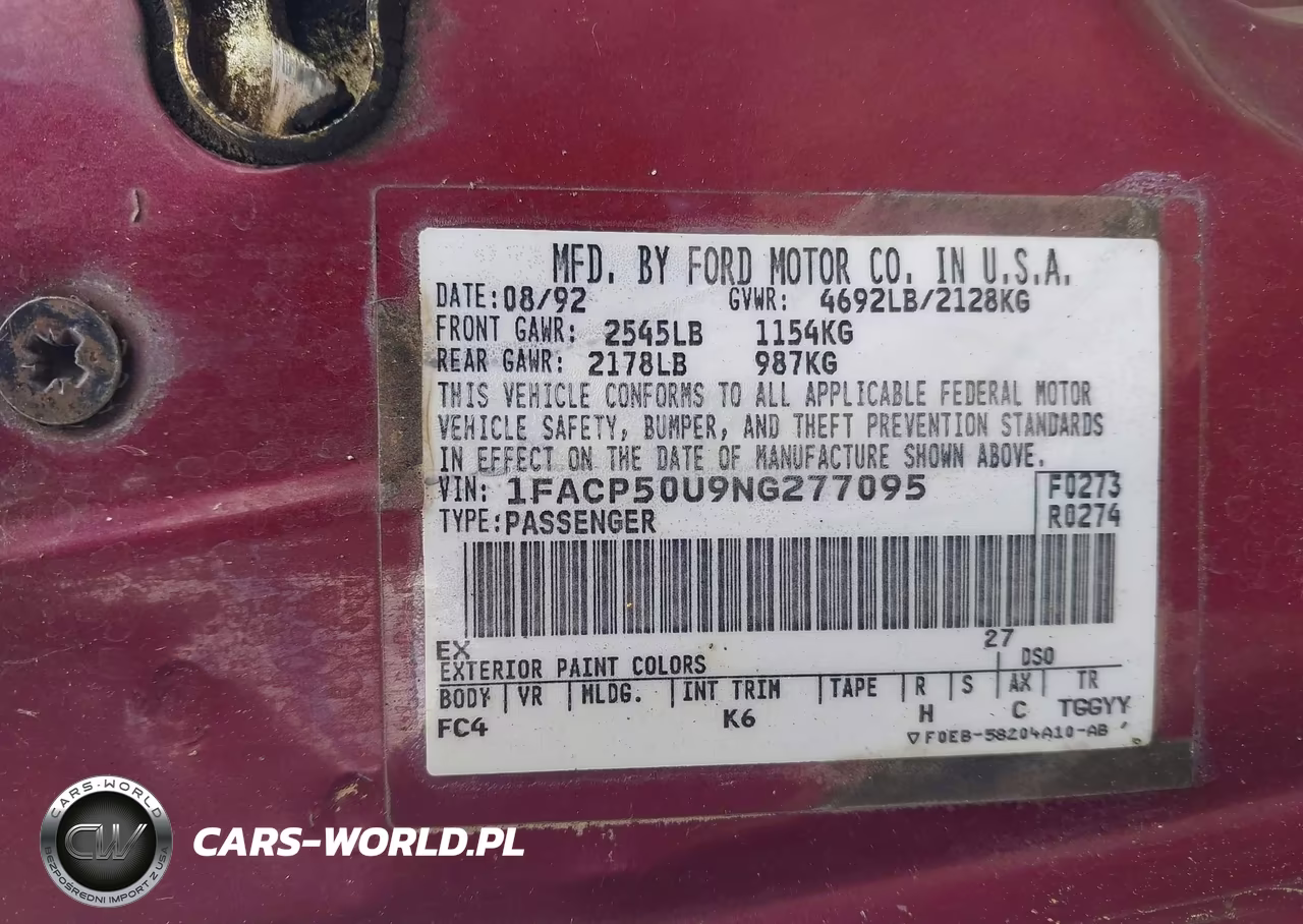 1992 Ford Taurus L VIN:1FACP50U9NG277095 - 9