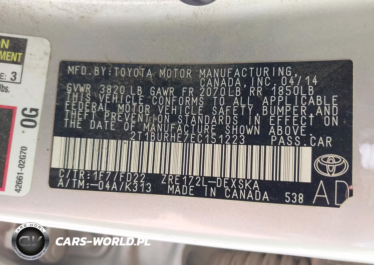 2014 Toyota Corolla S VIN:2T1BURHE7EC151223 - 9