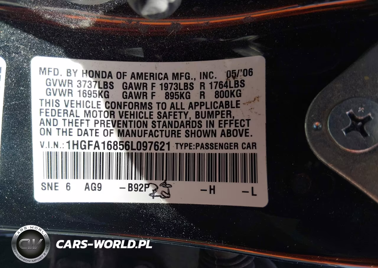 2006 Honda Civic Ex VIN:1HGFA16856L097621 - 8