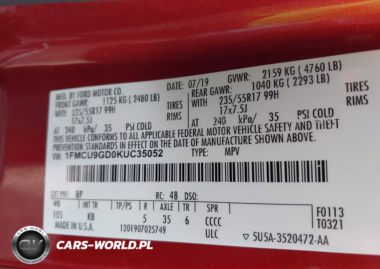 2019 Ford Escape Se VIN:1FMCU9GD0KUC35052 - 9