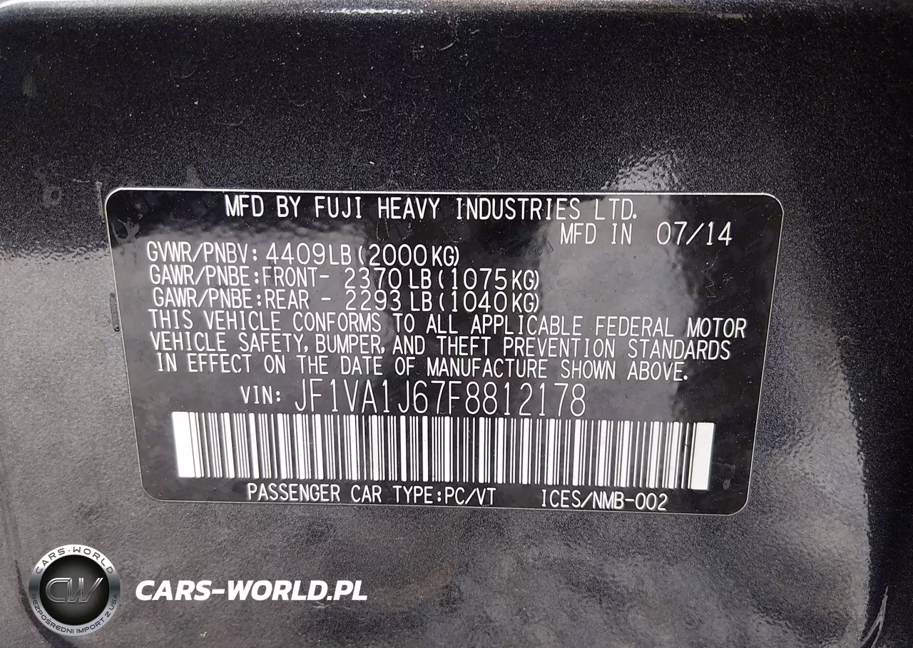 2015 Subaru Wrx Limited VIN:JF1VA1J67F8812178 - 9