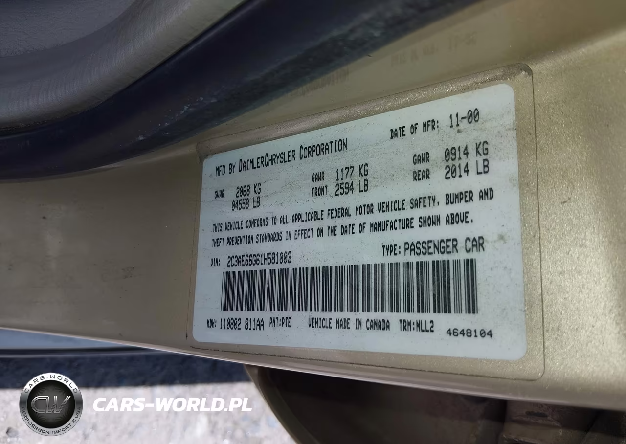 2001 Chrysler 300M VIN:2C3AE66G61H581003 - 9