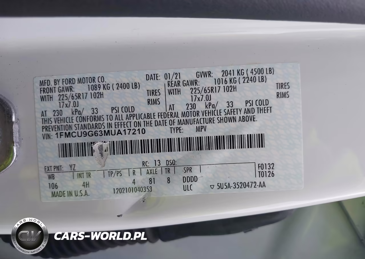 2021 Ford Escape Se VIN:1FMCU9G63MUA17210 - 9