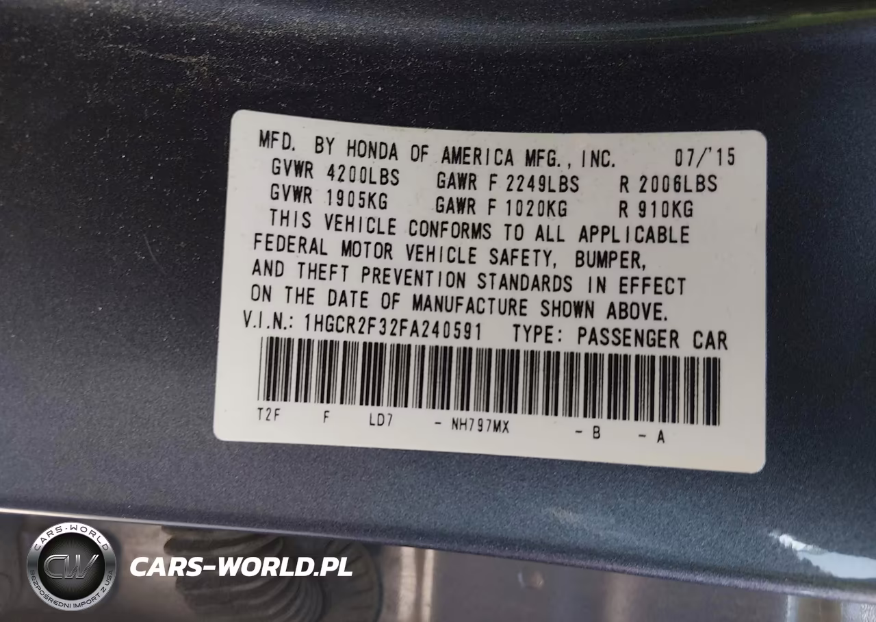 2015 Honda Accord Lx VIN:1HGCR2F32FA240591 - 9