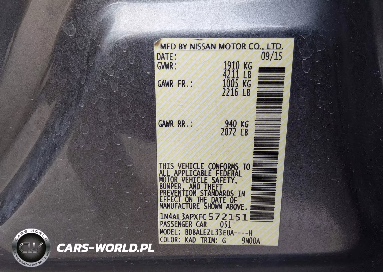 2015 Nissan Altima 2.5 S VIN:1N4AL3APXFC572151 - 9