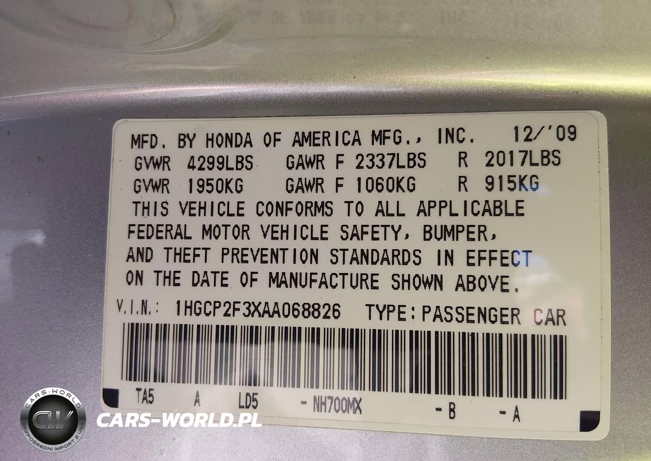 2010 Honda Accord 2.4 Lx VIN:1HGCP2F3XAA068826 - 9