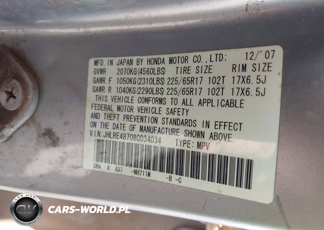 2008 Honda Cr-V Ex-L VIN:JHLRE48708C034034 - 9