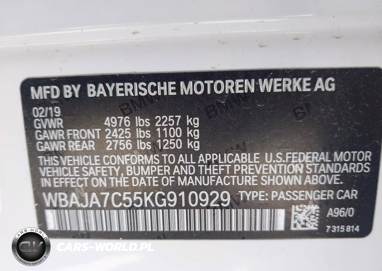 2019 BMW 530I xDrive VIN:WBAJA7C55KG910929 - 9