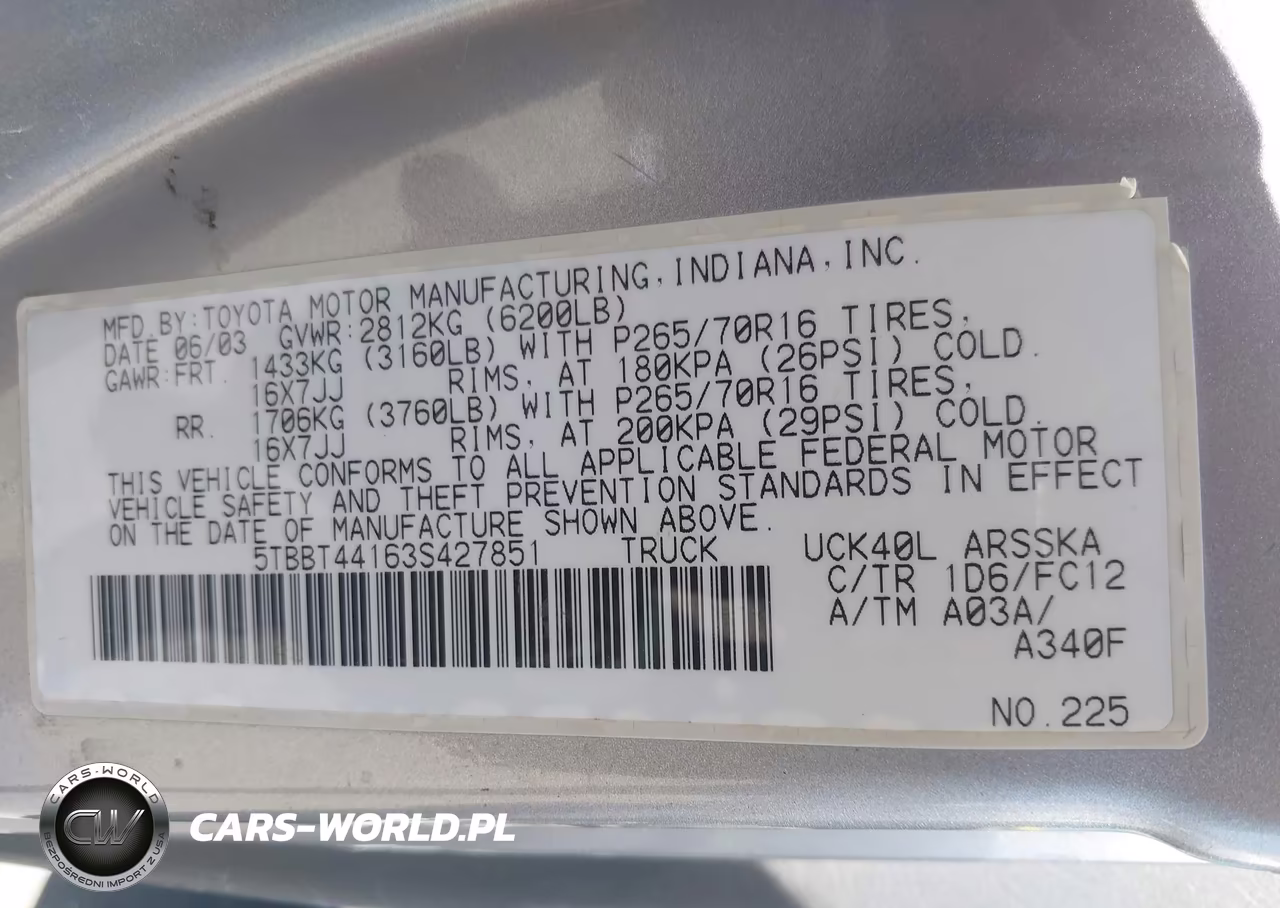 2003 Toyota Tundra Sr5 V8 VIN:5TBBT44163S427851 - 9