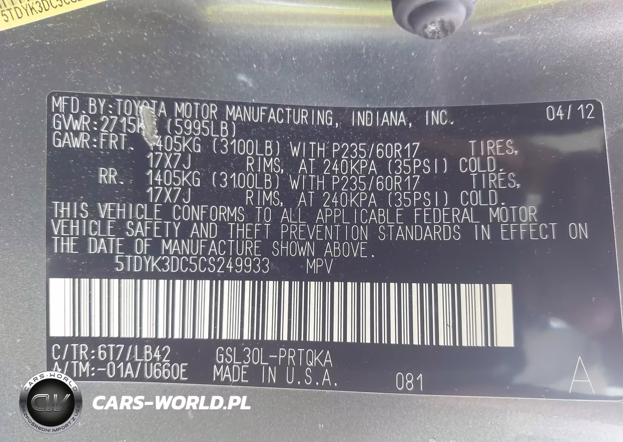 2012 Toyota Sienna Xle V6 8 Passenger VIN:5TDYK3DC5CS249933 - 9