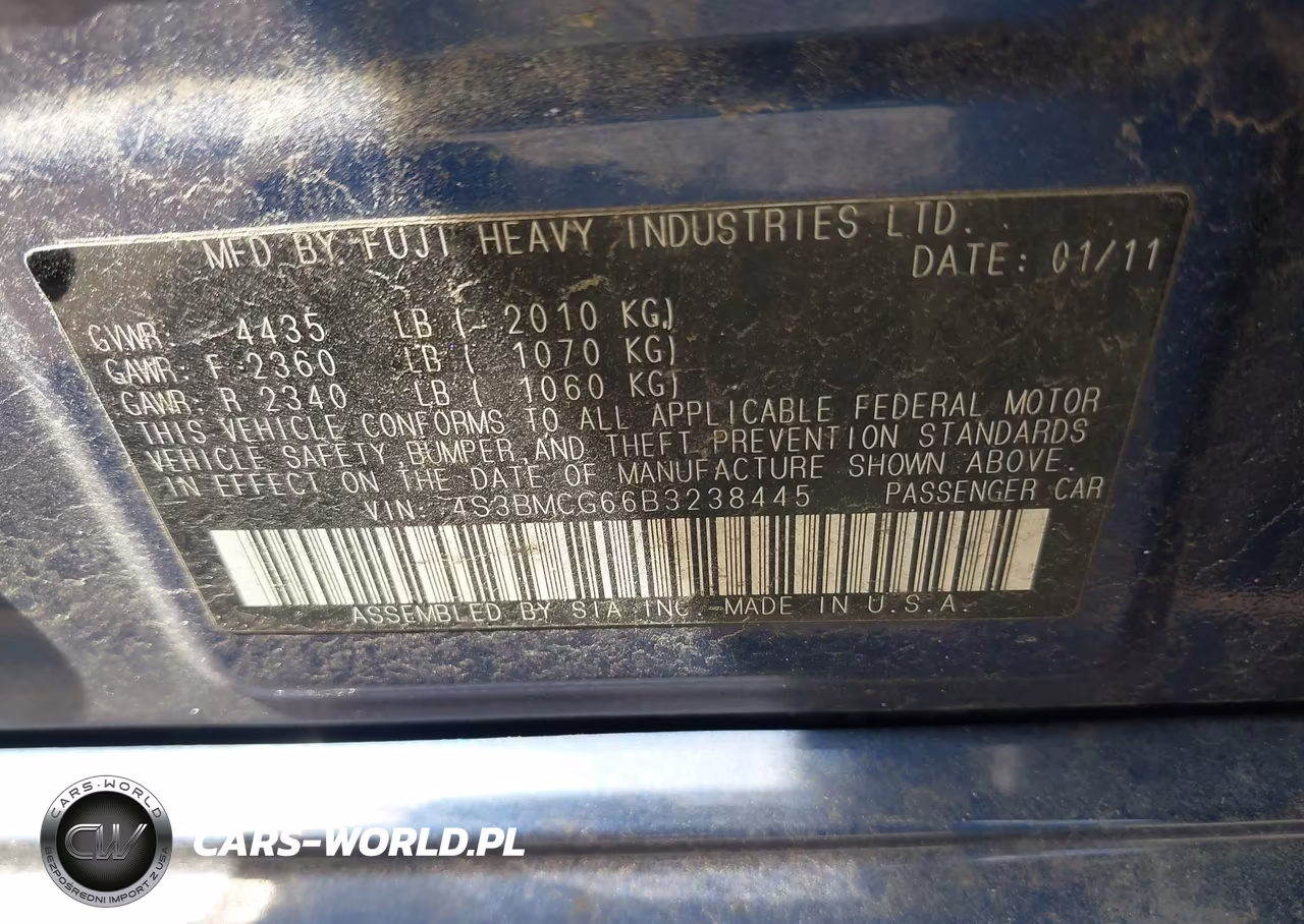 2011 Subaru Legacy 2.5I Premium VIN:4S3BMCG66B3238445 - 9