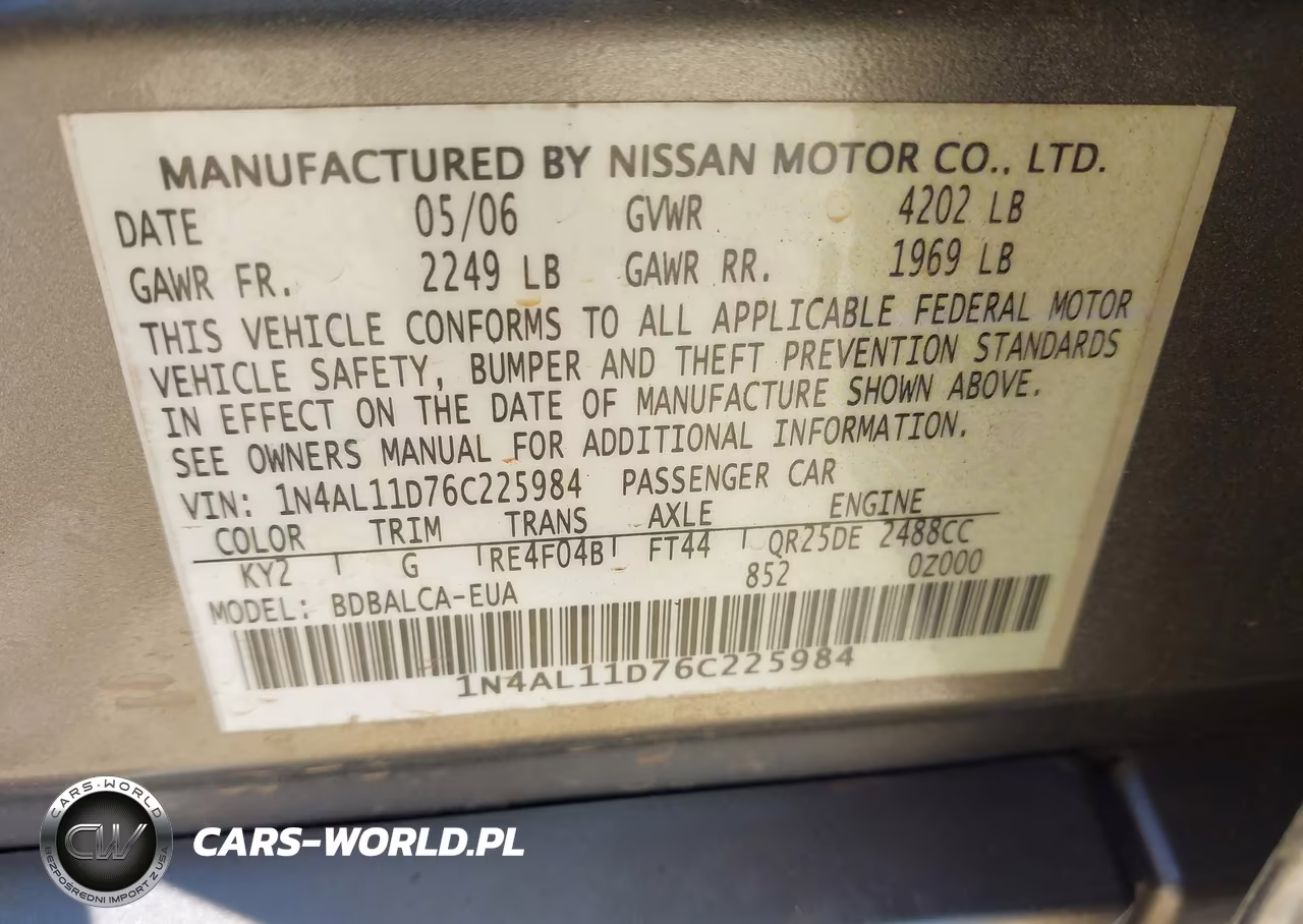 2006 Nissan Altima 2.5 S VIN:1N4AL11D76C225984 - 9