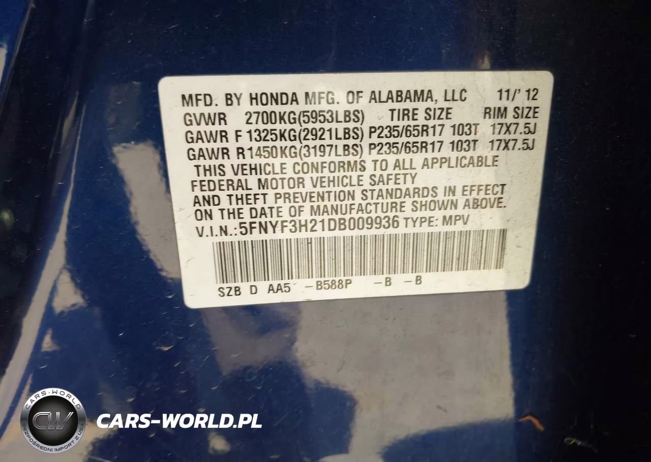 2013 Honda Pilot Lx VIN:5FNYF3H21DB009936 - 9