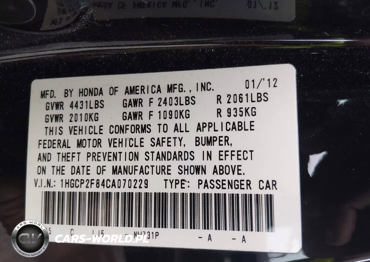 2012 Honda Accord 2.4 Ex-L VIN:1HGCP2F84CA070229 - 9
